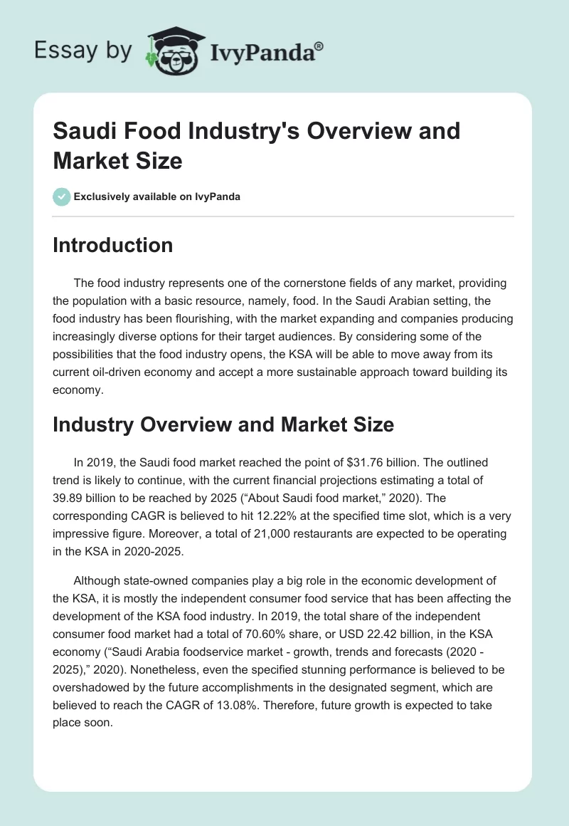 Saudi Food Industry's Overview and Market Size. Page 1