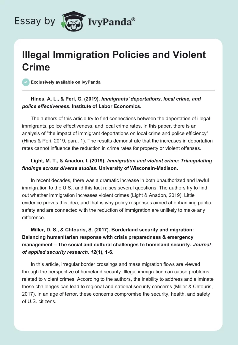 Illegal Immigration Policies and Violent Crime. Page 1