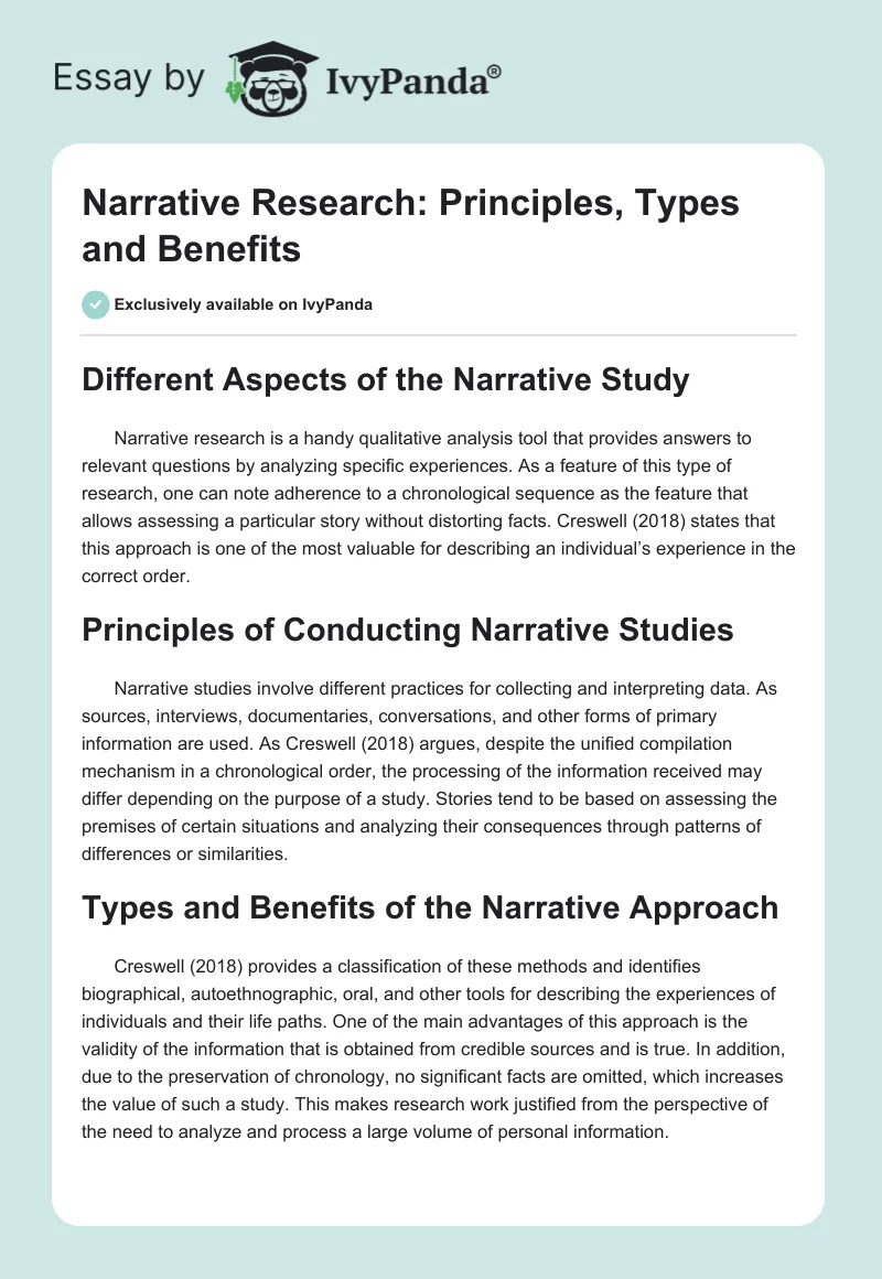 Narrative Research: Principles, Types and Benefits. Page 1