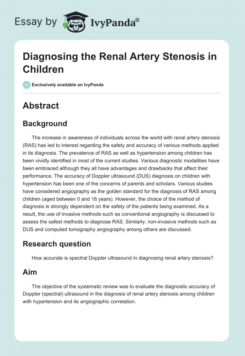 Diagnosing the Renal Artery Stenosis in Children. Page 1