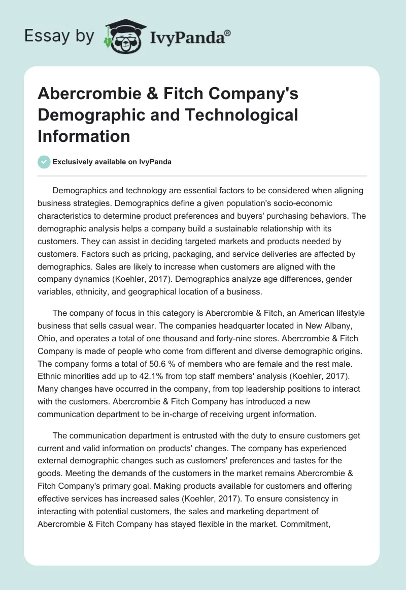 Abercrombie & Fitch Company's Demographic and Technological Information. Page 1