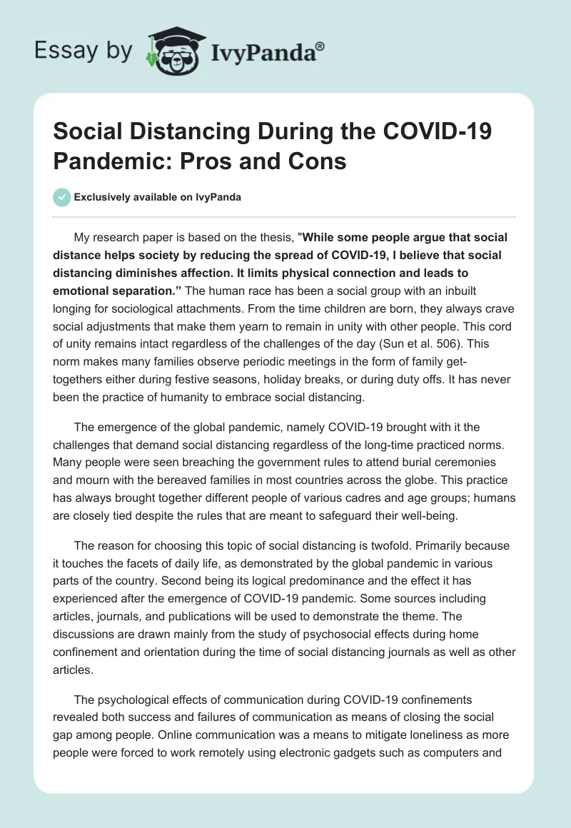 Social Distancing During the COVID-19 Pandemic: Pros and Cons. Page 1