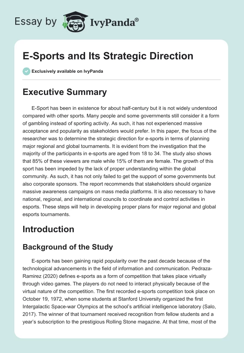 E-Sports and Its Strategic Direction. Page 1