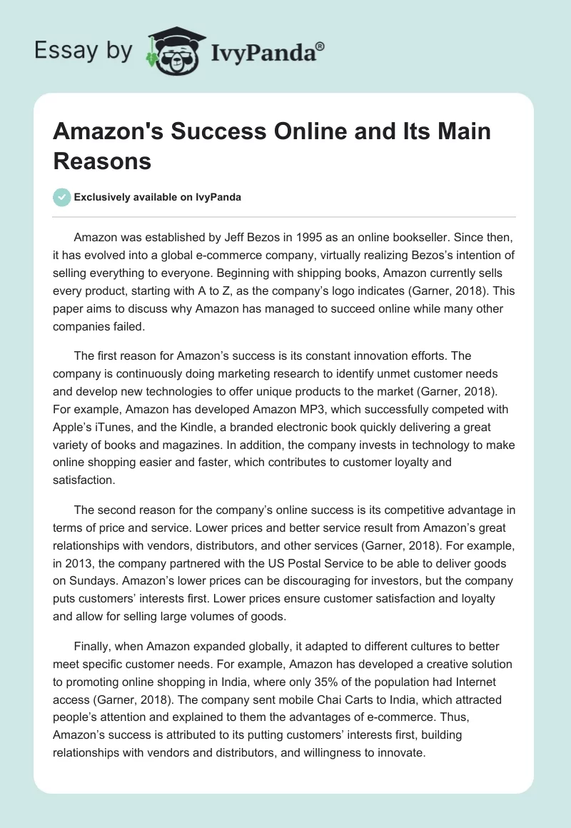 Amazon's Success Online and Its Main Reasons. Page 1