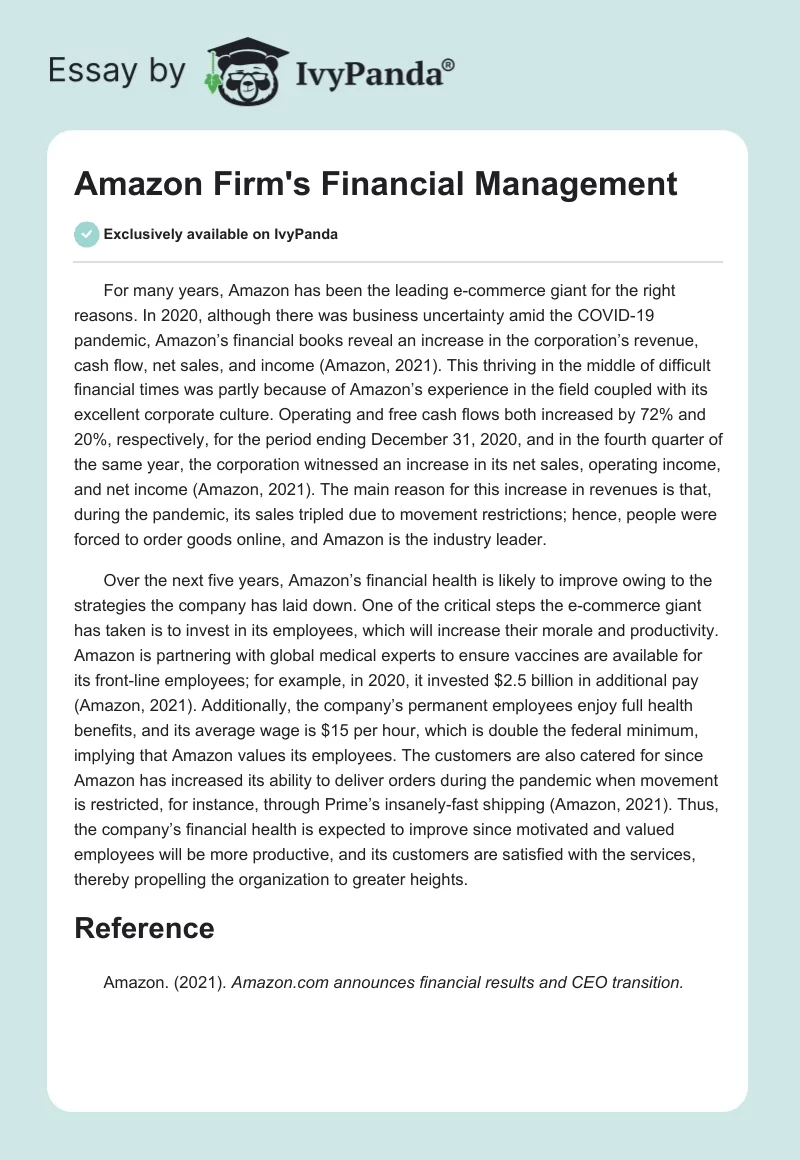 Amazon Firm's Financial Management. Page 1