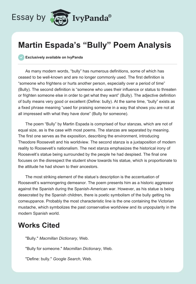 Martin Espada’s “Bully” Poem Analysis. Page 1