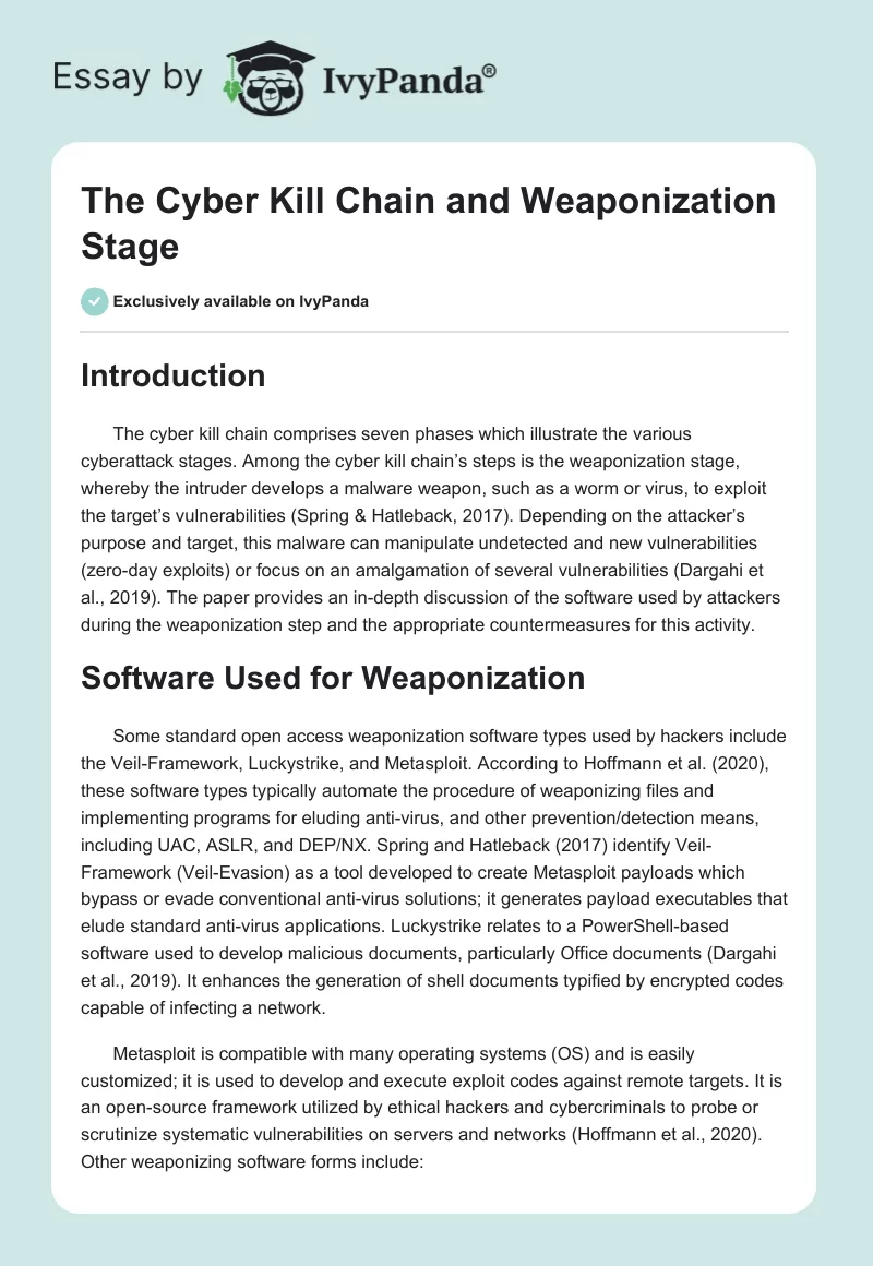 The Cyber Kill Chain and Weaponization Stage. Page 1