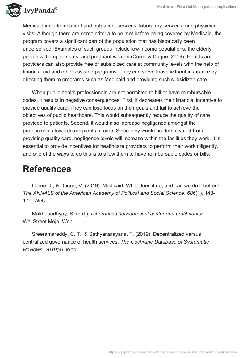 Healthcare Financial Management Implications. Page 2