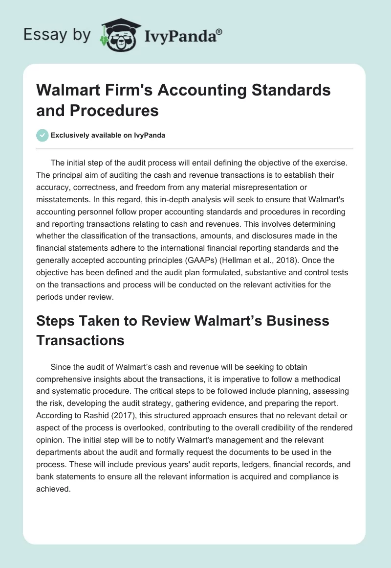 Walmart Firm's Accounting Standards and Procedures. Page 1