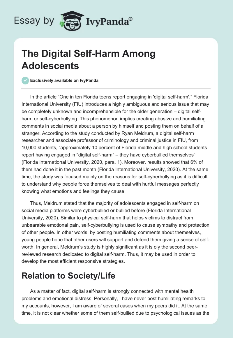 The Digital Self-Harm Among Adolescents. Page 1