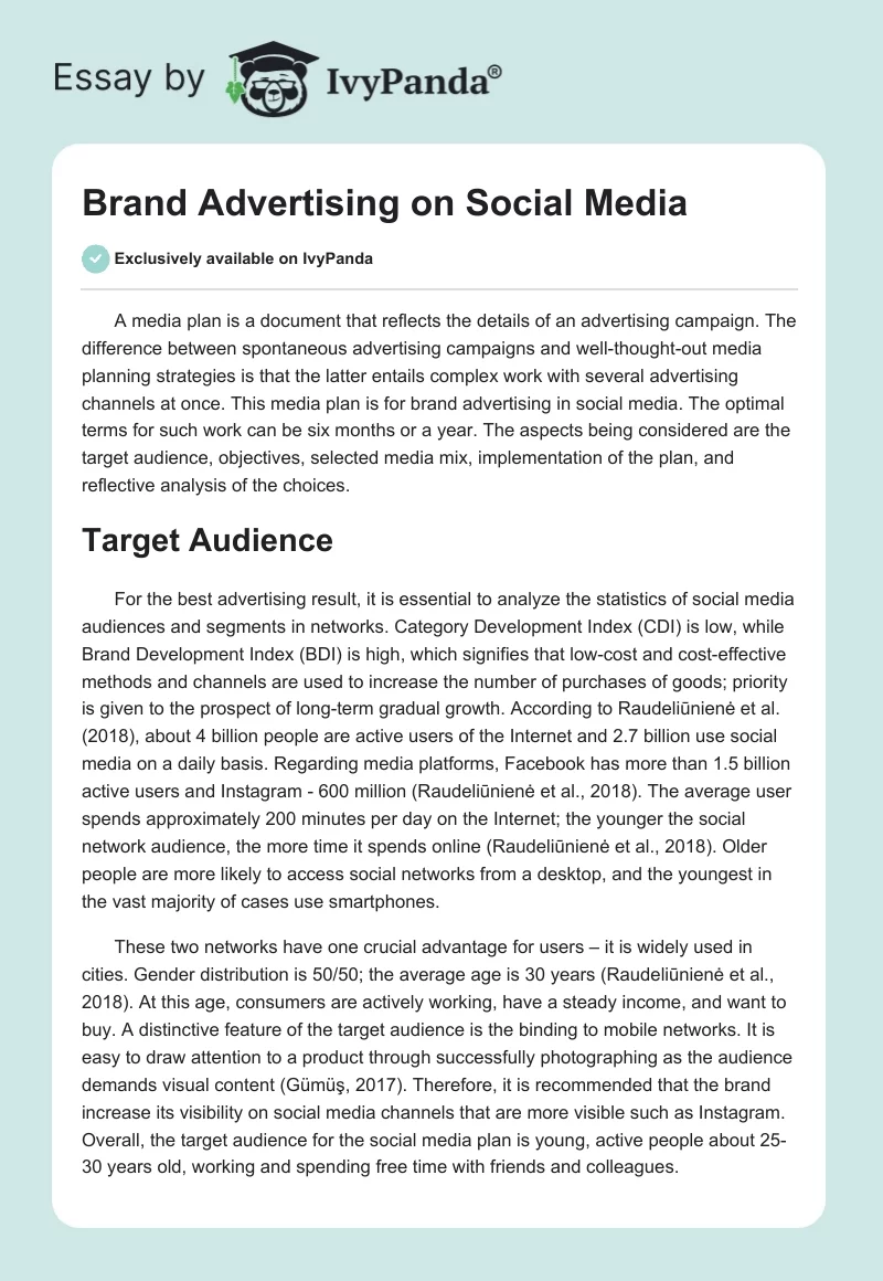 Brand Advertising on Social Media. Page 1