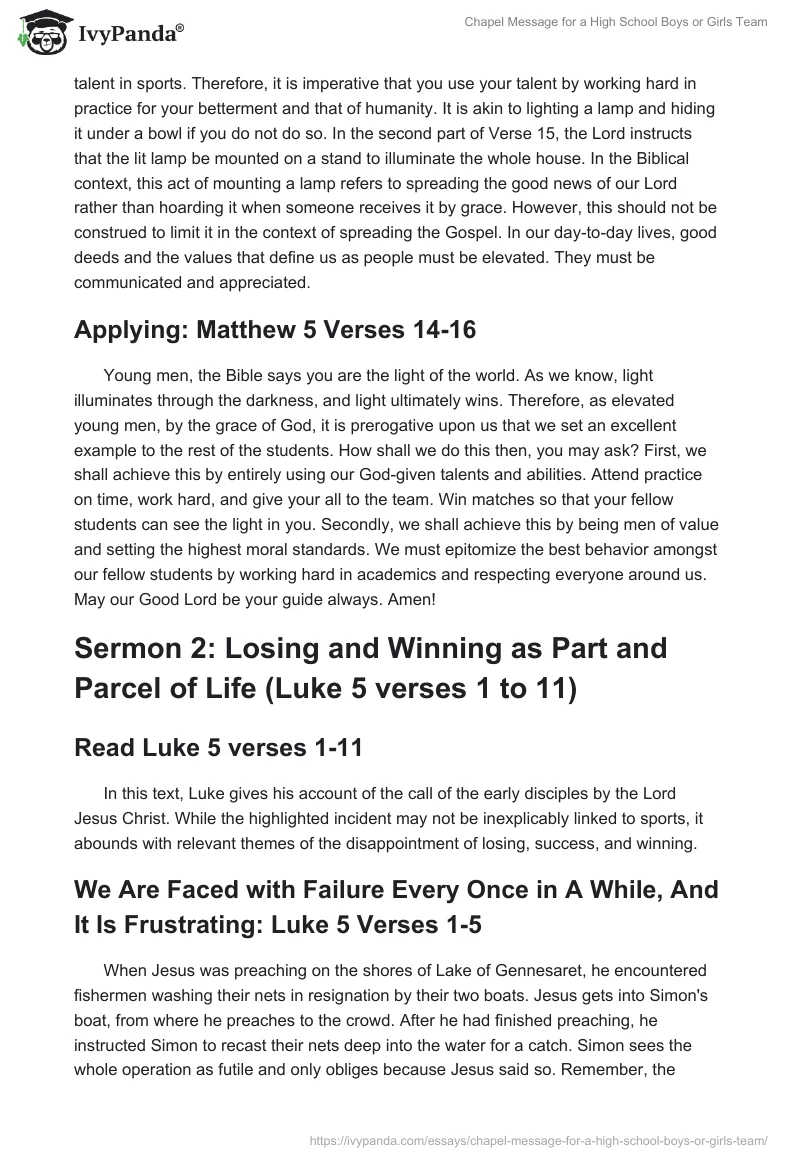 Chapel Message for a High School Boys or Girls Team. Page 2