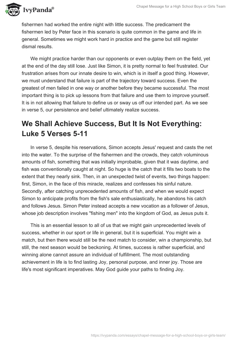 Chapel Message for a High School Boys or Girls Team. Page 3