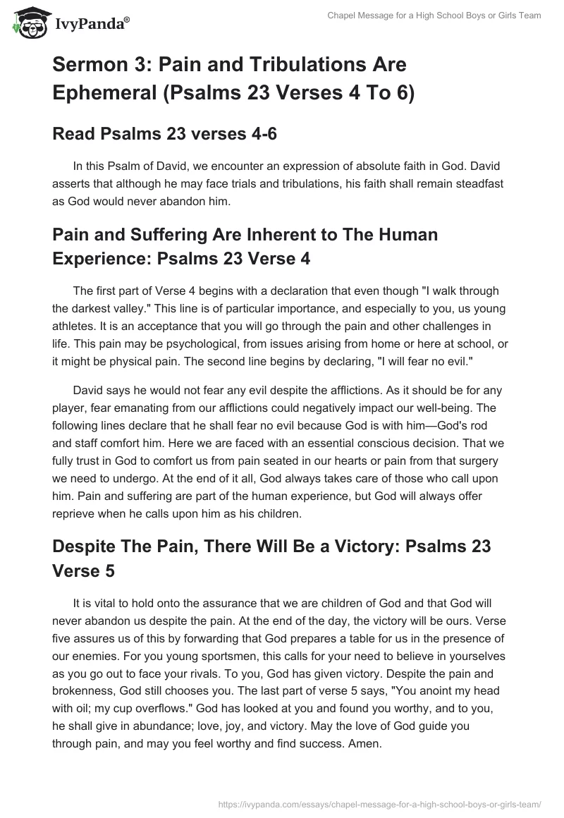 Chapel Message for a High School Boys or Girls Team. Page 4