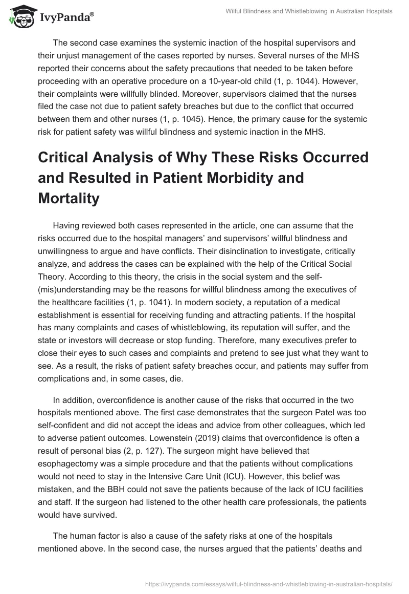 Wilful Blindness and Whistleblowing in Australian Hospitals. Page 2