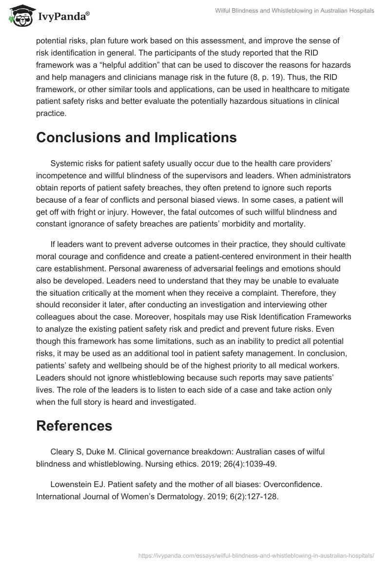 Wilful Blindness and Whistleblowing in Australian Hospitals. Page 5
