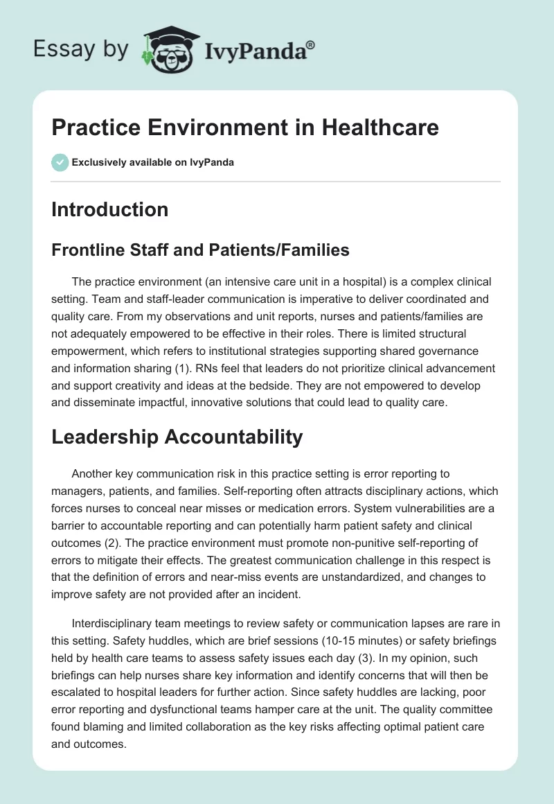 Practice Environment in Healthcare. Page 1