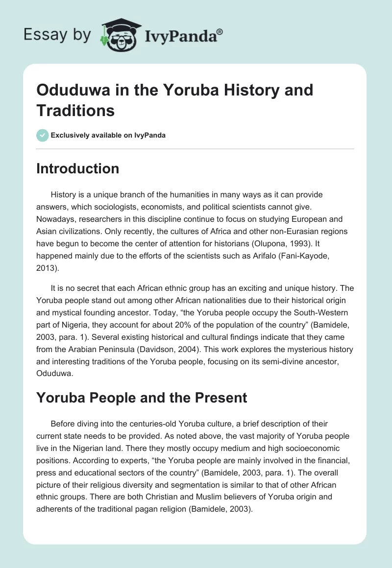 Oduduwa in the Yoruba History and Traditions. Page 1