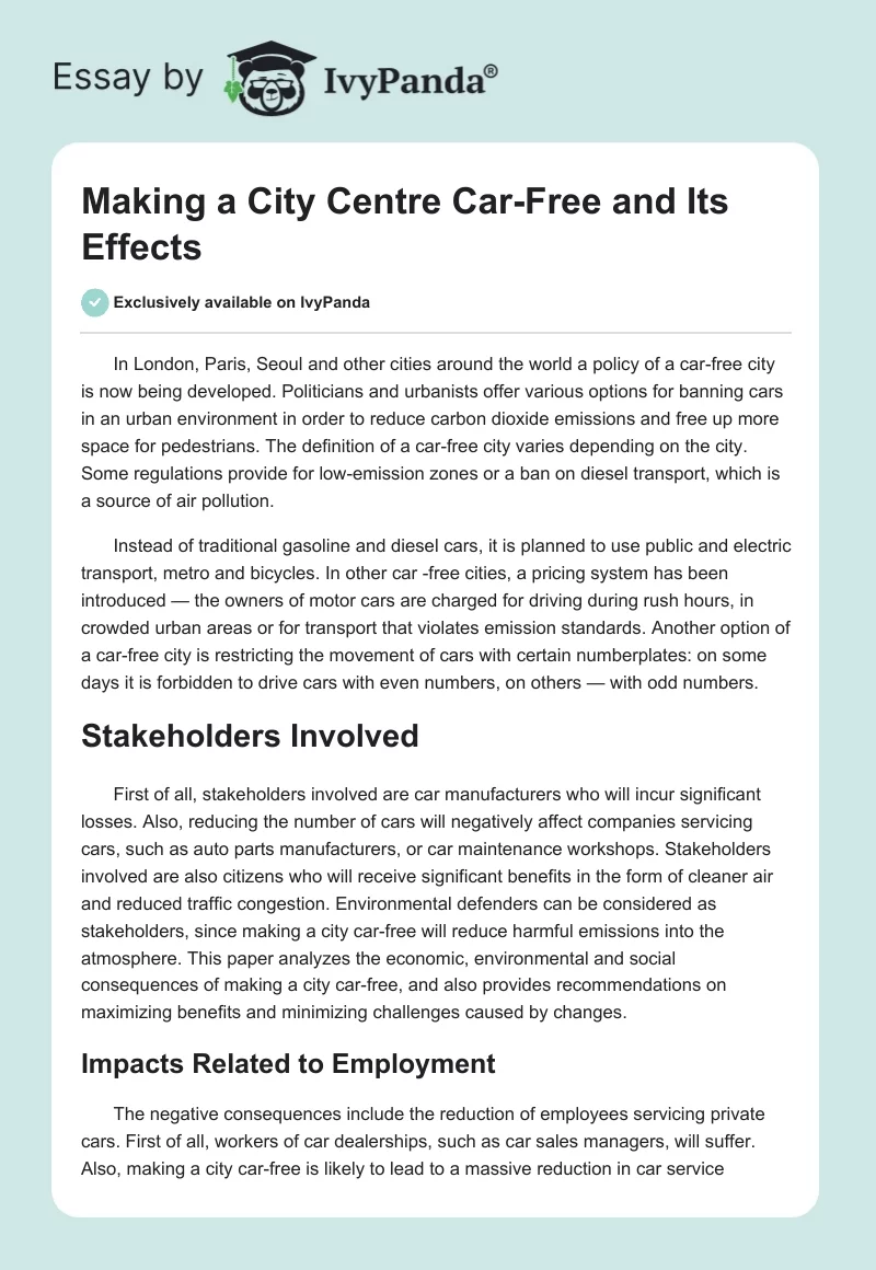 Making a City Centre Car-Free and Its Effects. Page 1