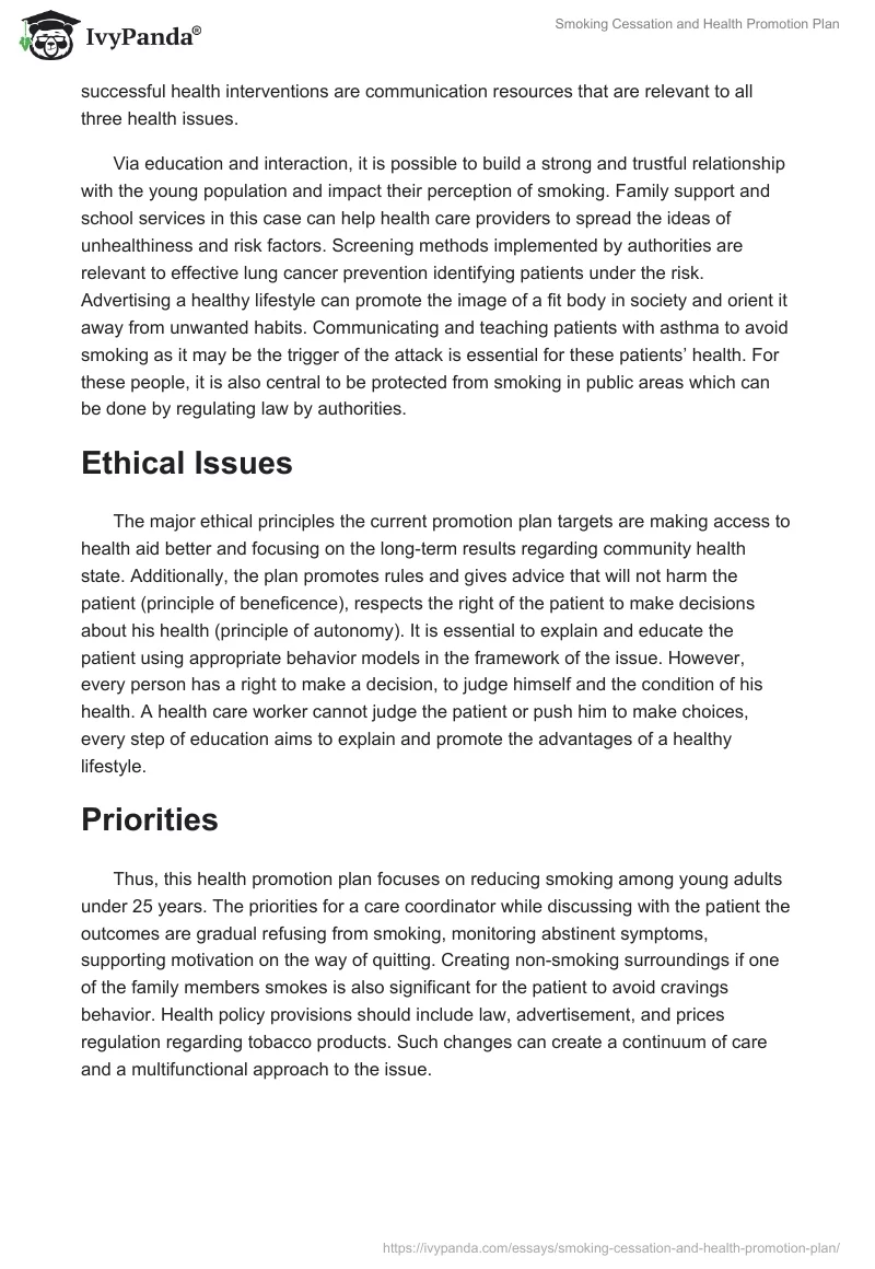 Smoking Cessation and Health Promotion Plan. Page 4