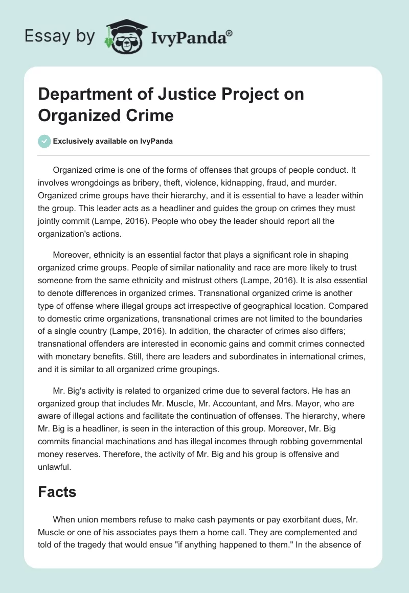 Department of Justice Project on Organized Crime. Page 1