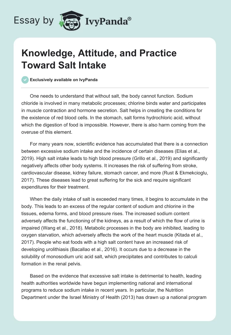Knowledge, Attitude, and Practice Toward Salt Intake. Page 1