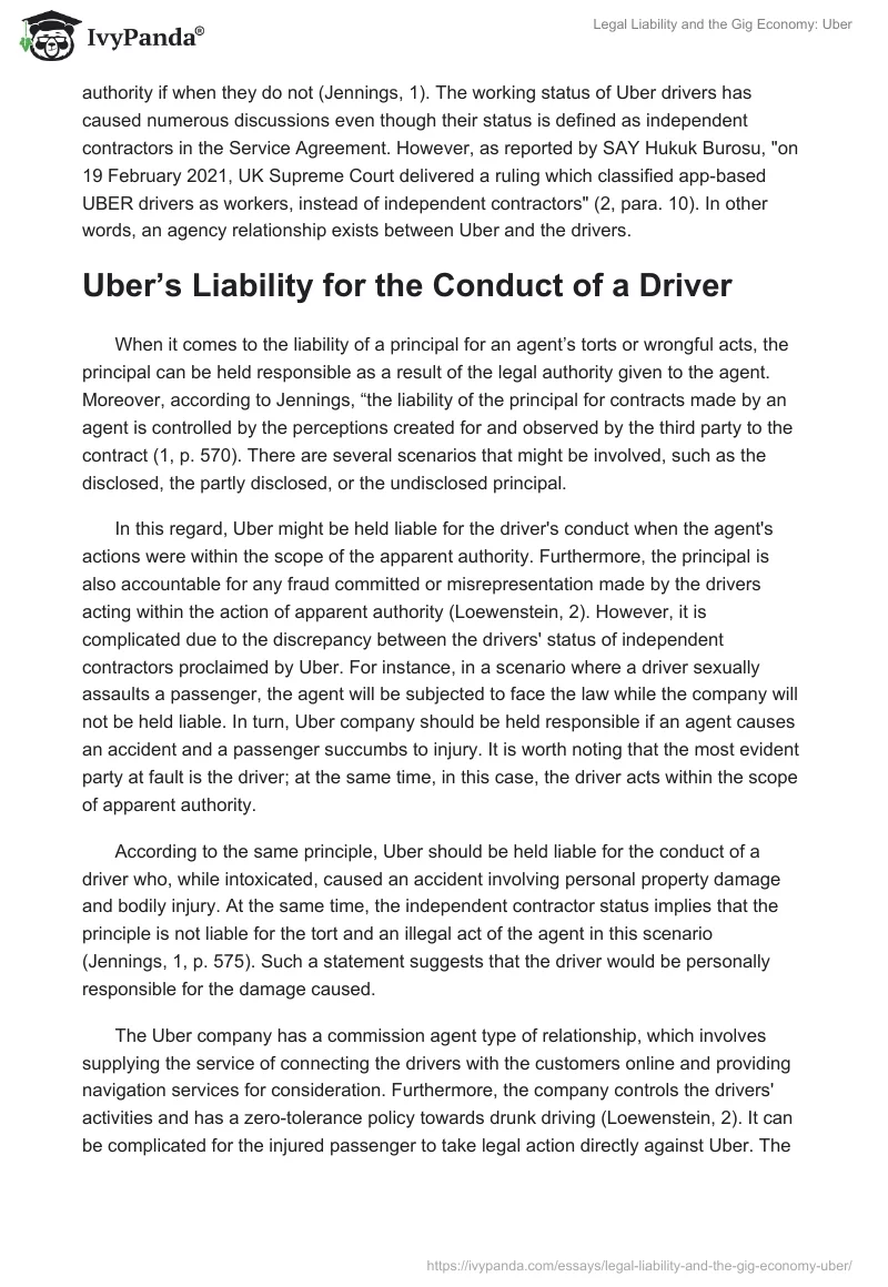 Legal Liability and the Gig Economy: Uber. Page 2