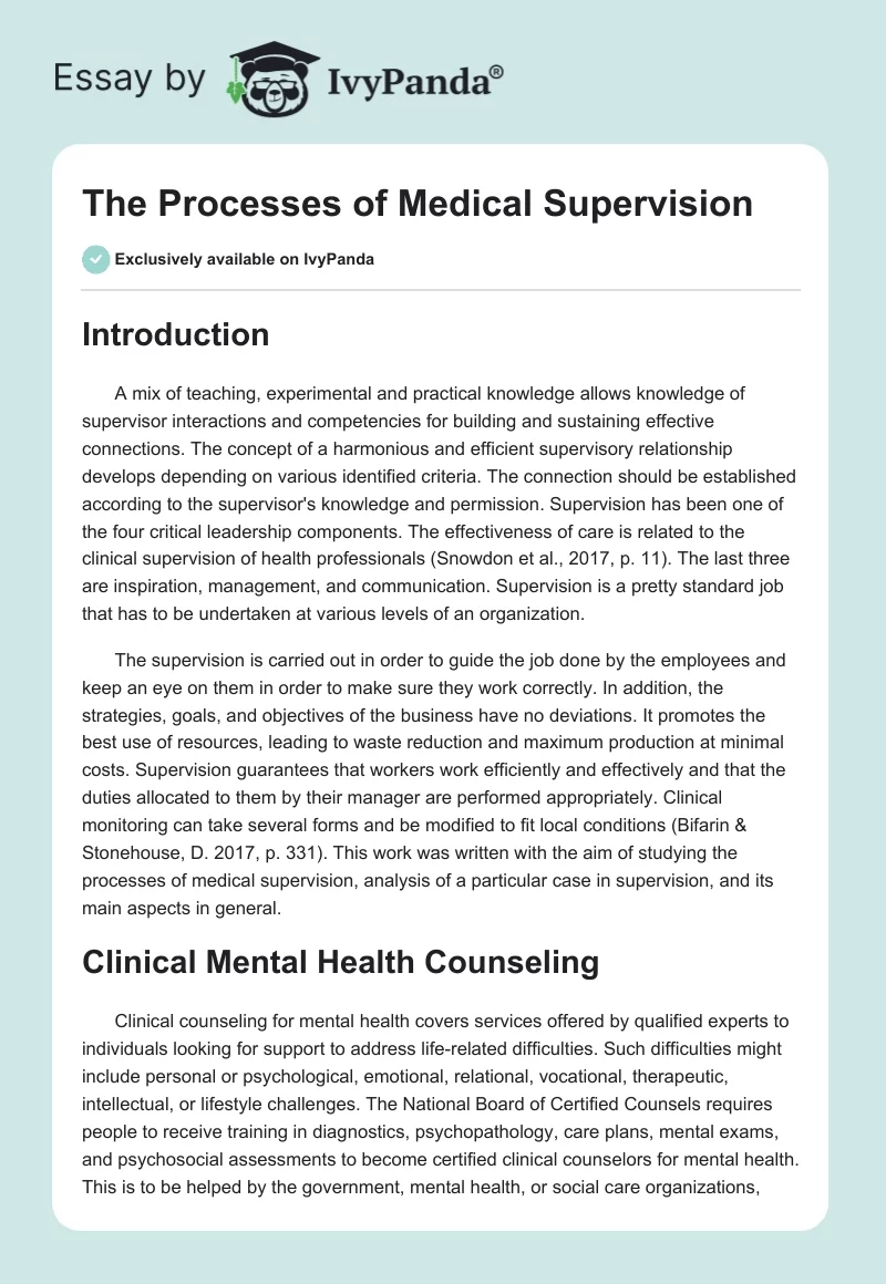 The Processes of Medical Supervision. Page 1