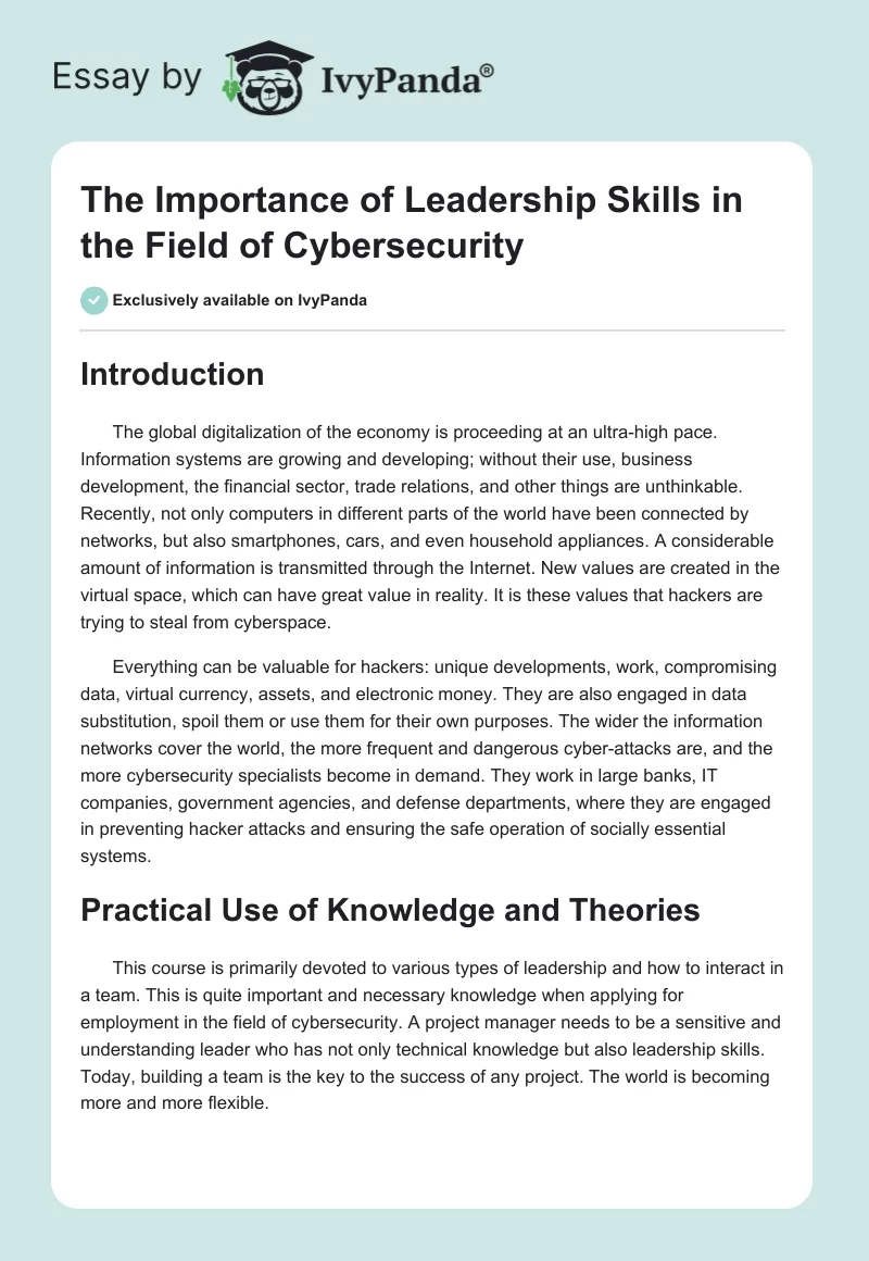 The Importance of Leadership Skills in the Field of Cybersecurity. Page 1