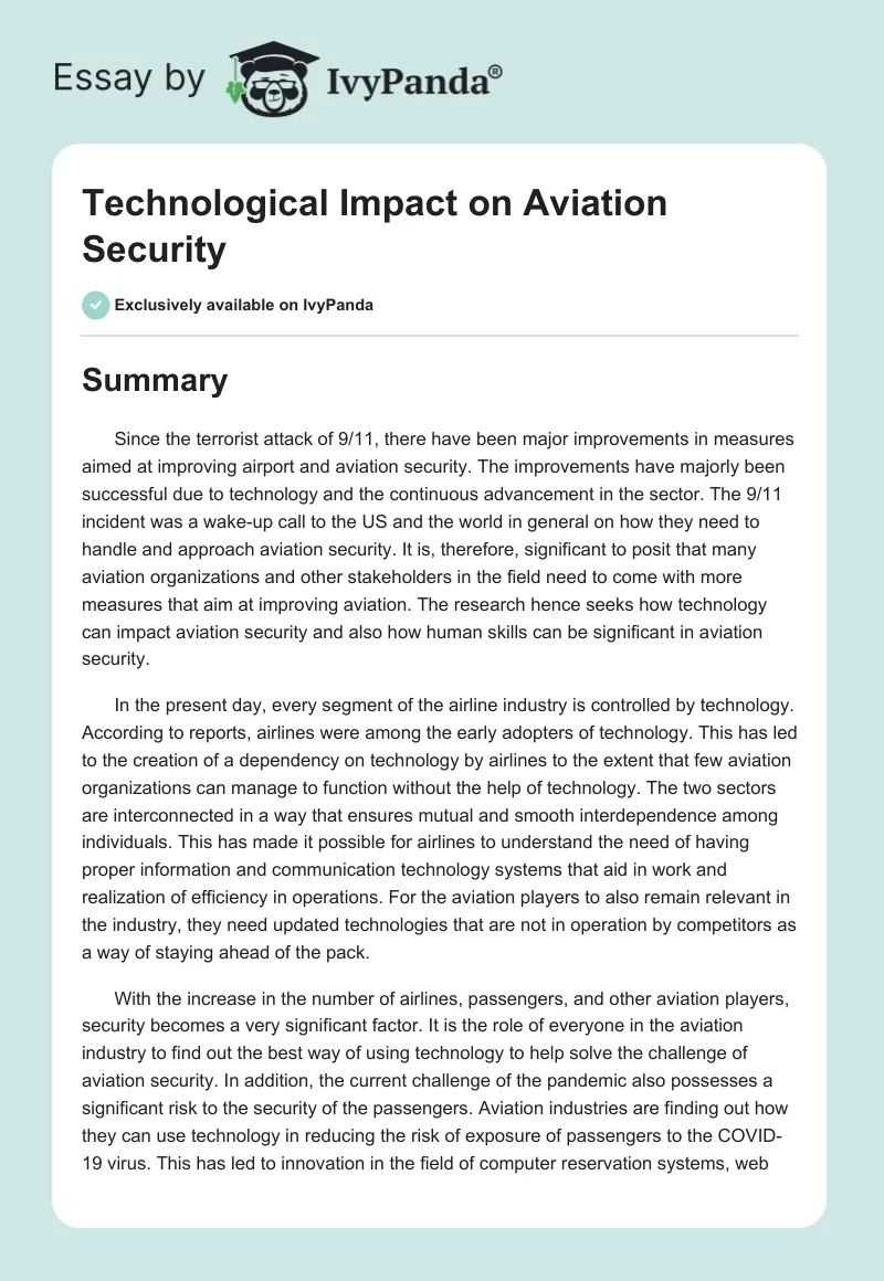 Technological Impact on Aviation Security. Page 1