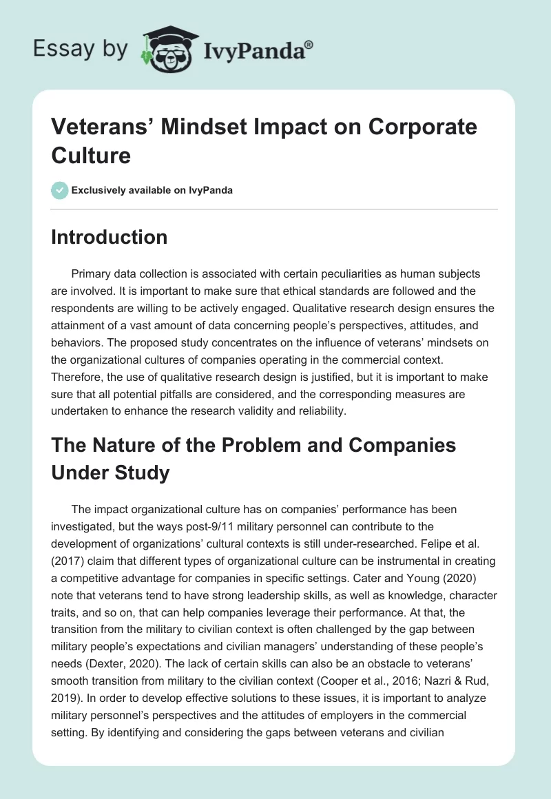 Veterans’ Mindset Impact on Corporate Culture. Page 1