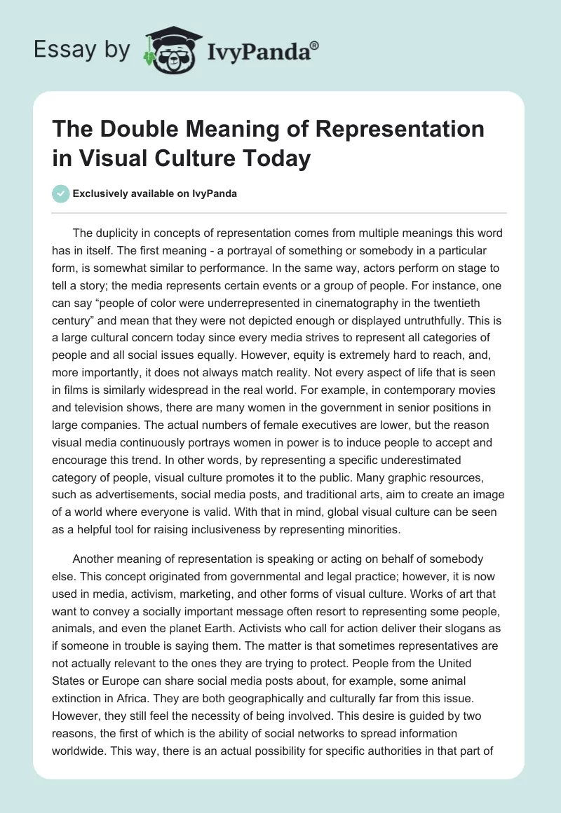 The Double Meaning of Representation in Visual Culture Today. Page 1
