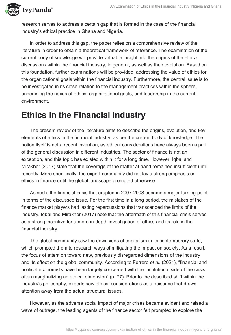 An Examination of Ethics in the Financial Industry: Nigeria and Ghana. Page 2