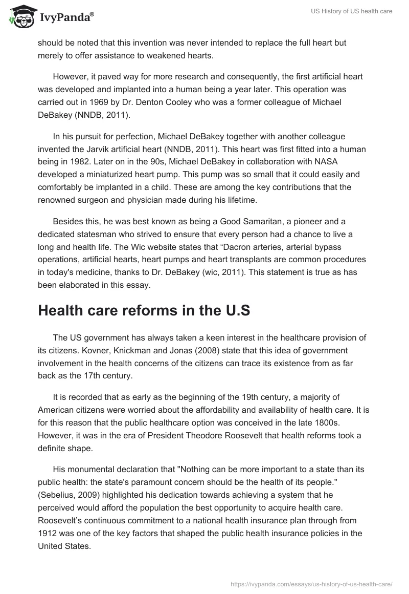 US History of US health care. Page 5