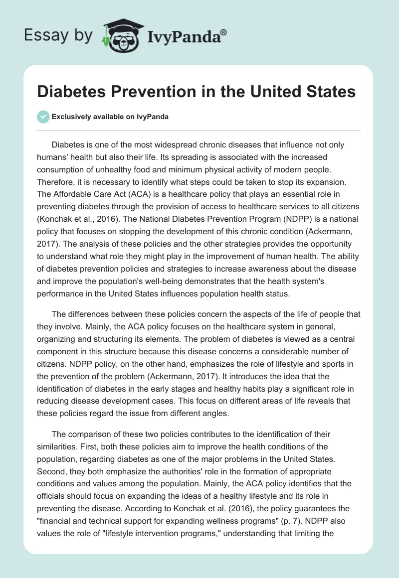 Diabetes Prevention in the United States. Page 1