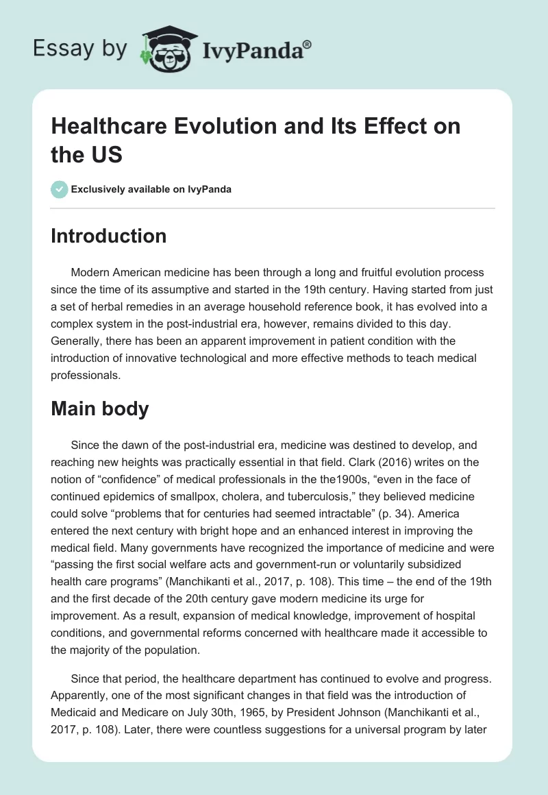 Healthcare Evolution and Its Effect on the US. Page 1
