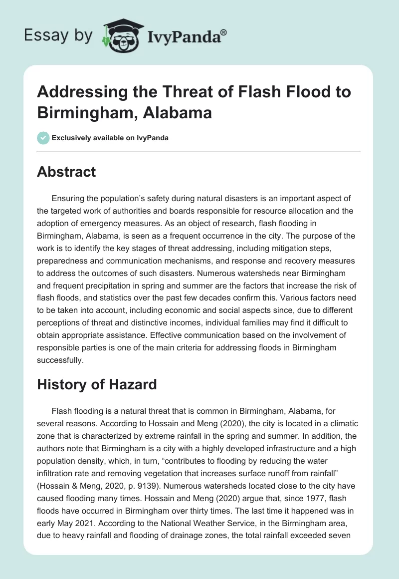 Addressing the Threat of Flash Flood to Birmingham, Alabama. Page 1