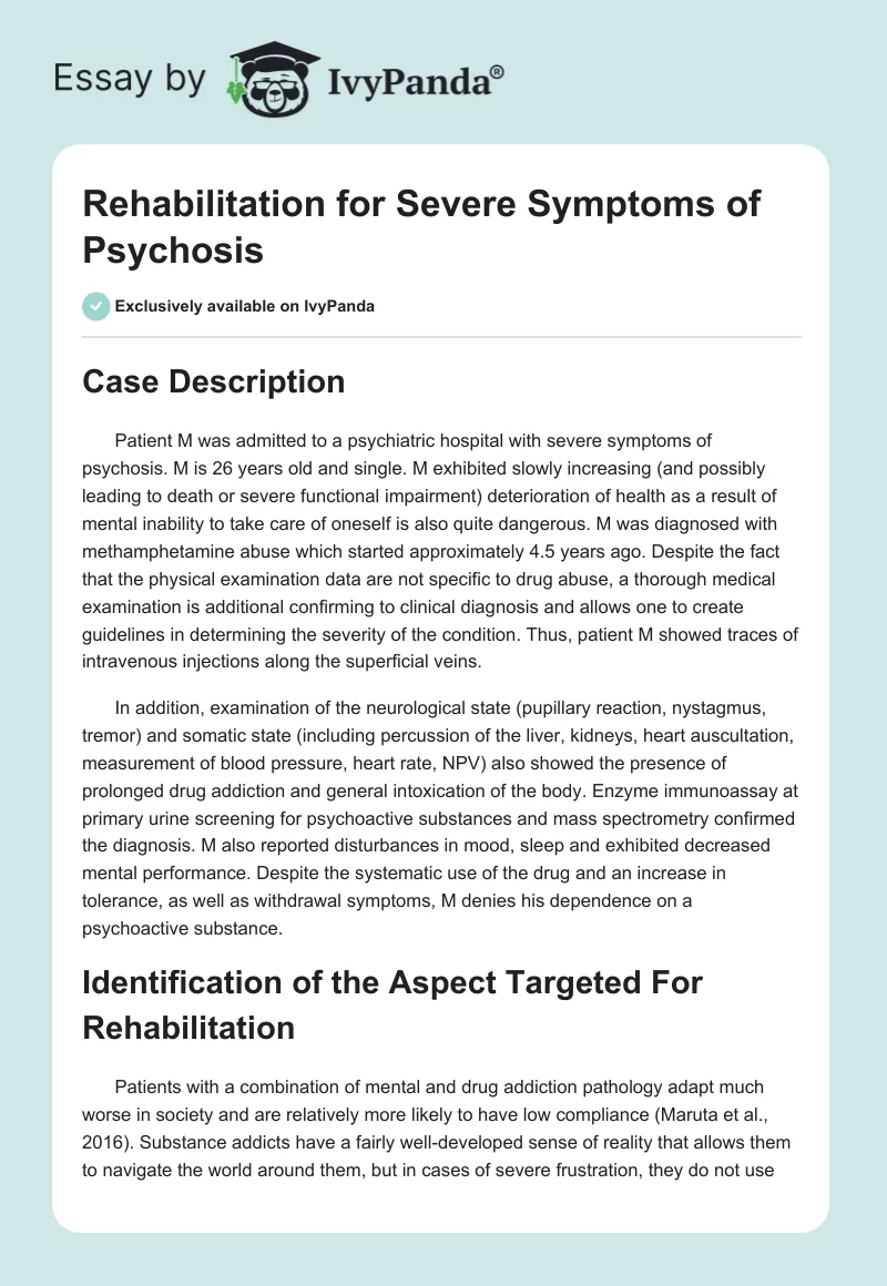 Rehabilitation for Severe Symptoms of Psychosis. Page 1