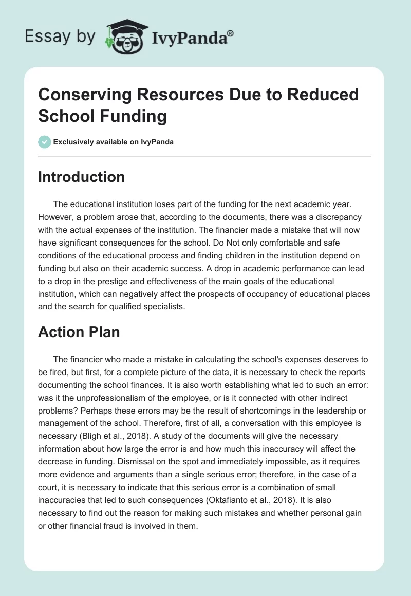 Conserving Resources Due to Reduced School Funding. Page 1