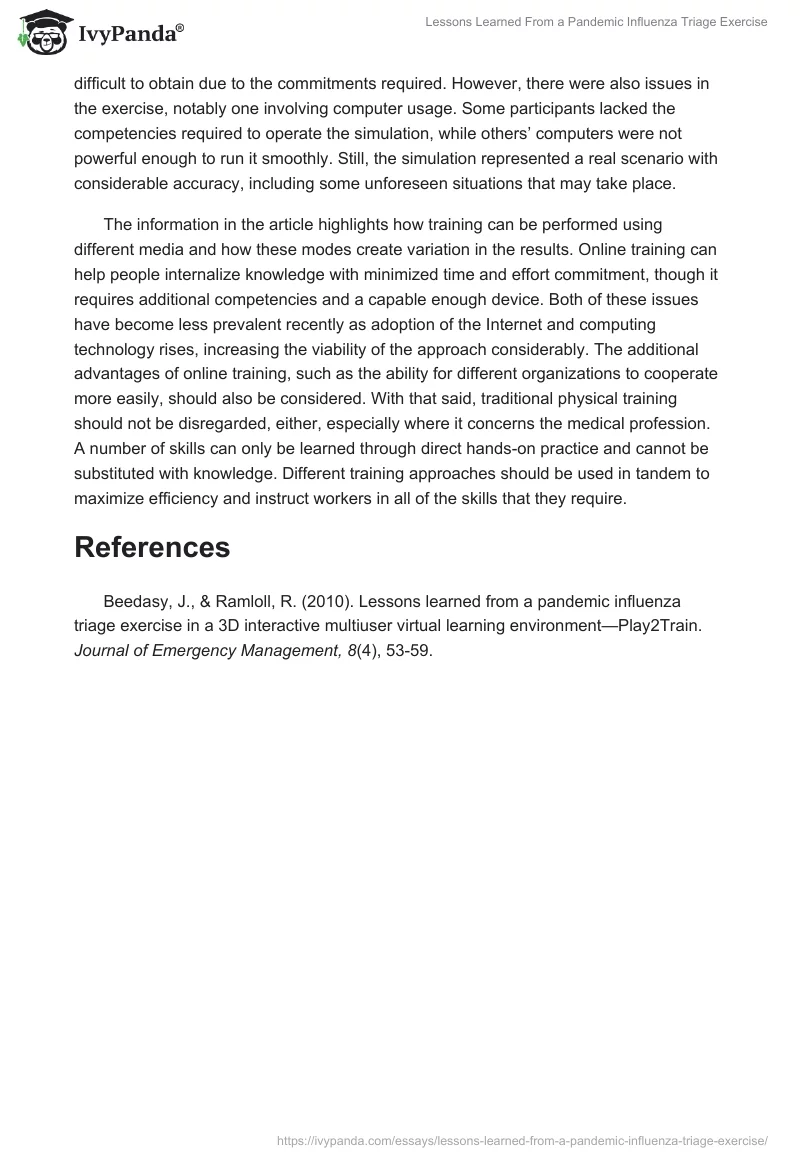 Lessons Learned From a Pandemic Influenza Triage Exercise. Page 2