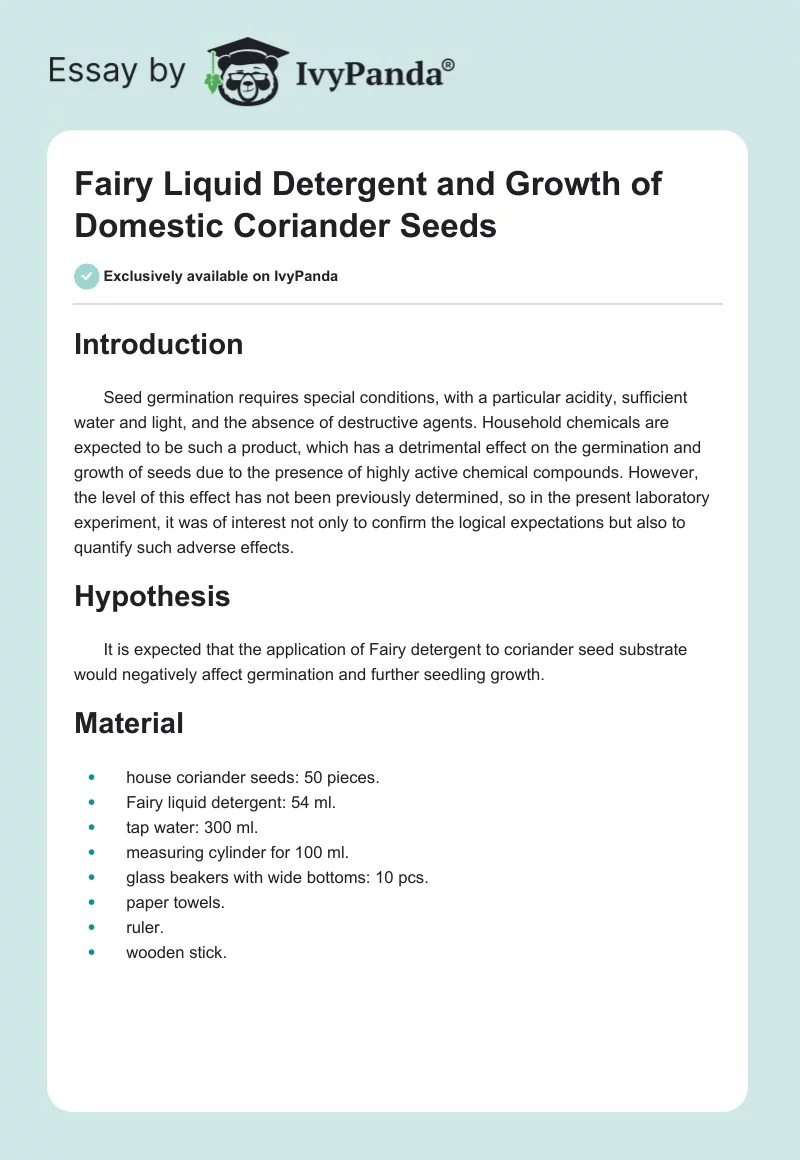 Fairy Liquid Detergent and Growth of Domestic Coriander Seeds. Page 1