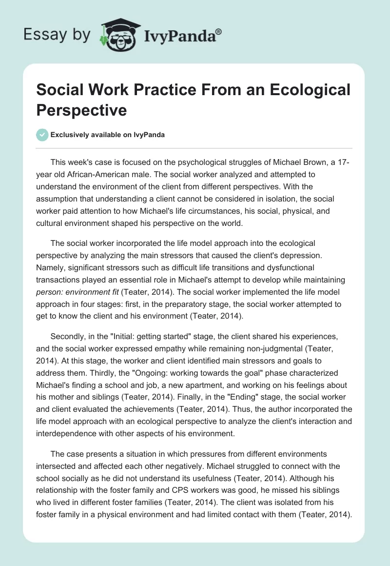Social Work Practice From an Ecological Perspective. Page 1