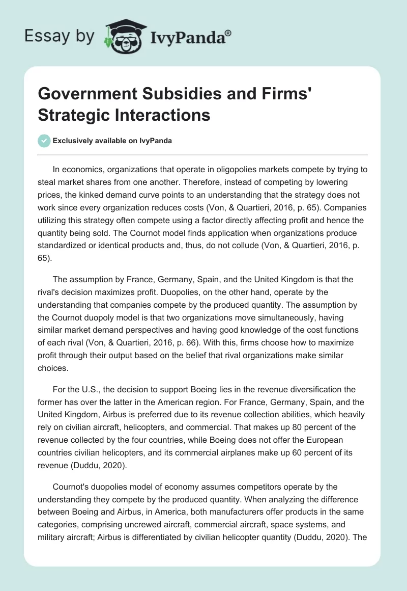 Government Subsidies and Firms' Strategic Interactions. Page 1