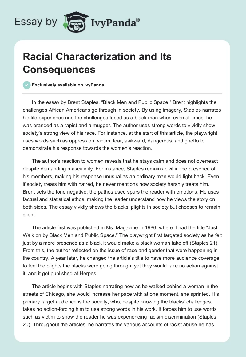 Racial Characterization and Its Consequences. Page 1