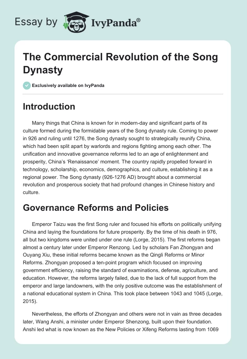 The Commercial Revolution of the Song Dynasty. Page 1