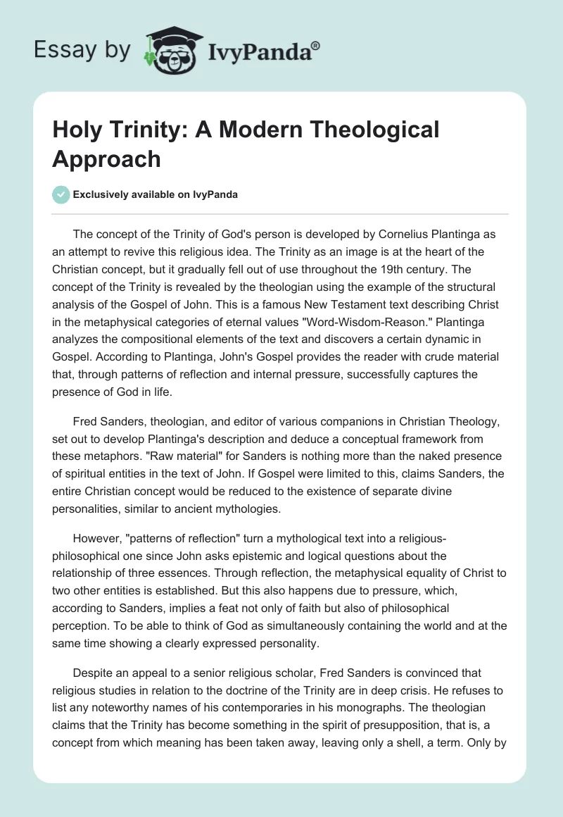 Holy Trinity: A Modern Theological Approach. Page 1