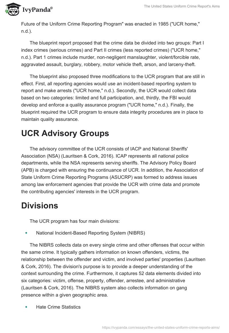 The United States Uniform Crime Report's Aims. Page 2