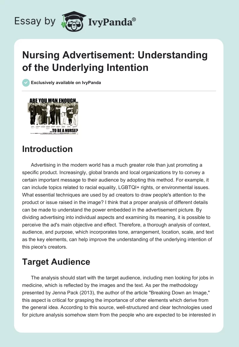 Nursing Advertisement: Understanding of the Underlying Intention. Page 1