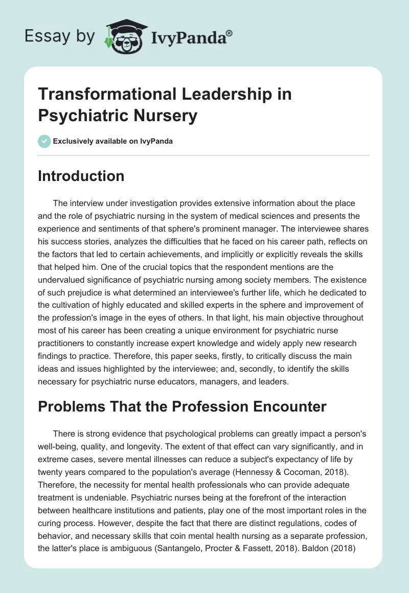 Transformational Leadership in Psychiatric Nursery. Page 1