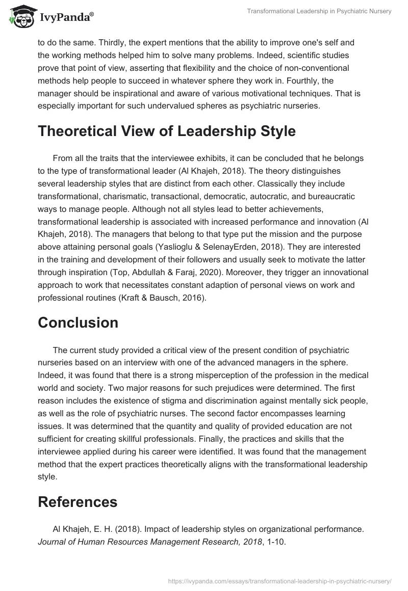 Transformational Leadership in Psychiatric Nursery. Page 5